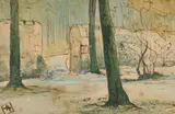 Deuxième entrée du parc du Château de la Roque by Alex Lizal, Plume et aquarelle, sold Dec 2025
