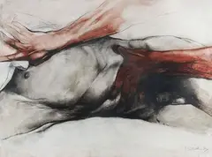 Sans titre - Nu allongé by Luis Caballero, Pastel et fusain sur papier, sold Jan 2026