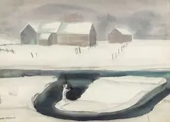 Sans titre - Ferme en hiver by Rafał Malczewski, Aquarelle, sold Jan 2026