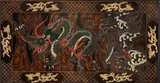 Dragon dans les nuées by Gaston Suisse, Panneau en bois laqué polychrome à fond brun et partiellement doré, sold Dec 2020