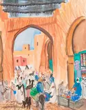 Marrakech. La Medina by Stéphane Magnard, Aquarelle sur papier encadrée signée en bas à gauche et située en bas à droite, sold Jun 2020