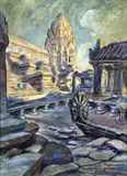 La Plateforme du 2e Etage, massif central -Cambodge Angkor Wat by Raymond le Tourneur du Breuil, 1918, Aquarelle sur papier encadrée, sold Oct 2019