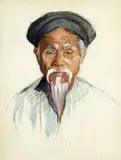 Portrait de lettré by Marie-Joséphine Giroud, Crayon, aquarelle et rehauts de gouache sur papier encadré, sold Oct 2019