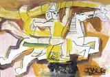 Prix Ho Chi Minh des Beaux-Arts en 1996 Le héros légendaire Thanh Giong by Nguyễn Tư Nghiêm, Gouache sur carton encadrée, sold Oct 2019