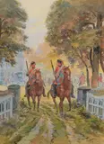 Chasseurs à cheval by Maurice Toussaint, Aquarelle sur papier encadrée signée en bas à droite, sold Oct 2019