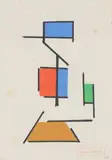 Composition by Emile Lahner, Gouache sur papier encadrée avec cachet de la vente d’atelier, sold Oct 2019