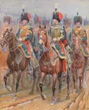 Hussards à cheval by Alphonse Lalauze, 1910, Aquarelle et gouache sur papier encadrée signée et datée, sold Oct 2019