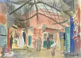Souk à Marakech by Stéphane Magnard, Aquarelle et gouache sur papier encadrée signée en bas à droite, sold Sep 2019