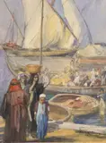 Guppas et Mehallas du Tigre by Charles Fouqueray, Aquarelle et gouache signée et titrée en bas à droite, sold Sep 2019