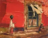 Oaxaca (Mexico) ou Le Mur Rouge by Jean Van Noten, Aquarelle sur papier encadrée, sold Sep 2019