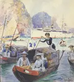 Traversée en mer de Chine by Henri-Edmond Rudaux, Aquarelle et encre sur papier encadrée signée en bas à droite, sold Sep 2019