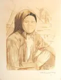Etude pour la pêche by Marie-Antoinette Boullard-Devé, Lithographie sur papier titrée et située Hanoï Tonkin, sold Sep 2019
