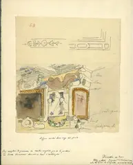 Détail de la décoration du Rosso dans la galerie François Ier (entre la première et la deuxième fenêtre) du château de Fontainebleau by Eugène Delacroix, Aquarelle sur traits de crayon noir, sold Mar 2026
