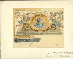 Détail d’un milieu d’un dessous de fenêtre par Cotelle de Meaux dans la chambre à coucher d’Anne d’Autriche by Eugène Delacroix, Aquarelle sur traits de crayon noir, sold Mar 2026