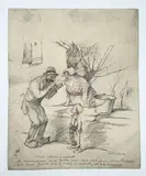 Dessin humoristique : Le rabiot by Francisque Poulbot, Encre et pastel sur papier, sold Apr 2024