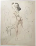 Etudes de femmes nues by Maxime Roubinet, Mine de plomb et crayon de couleur, sold Apr 2024