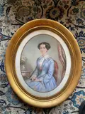 Portrait de jeune femme à la robe bleue by Prosper-Guillaume Dartiguenave, Pastel, sold Apr 2024