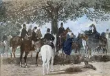 Pause lors de la chasse by Jean-Maxime Claude, Aquarelle, crayon et gouache dédicacée "A mon bon Cher Ami, Jules Prévost" et signé, sold Apr 2024