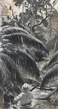 Chasse aux singes by Moritz Pathé, Gouache signée en bas à droite, sold Apr 2024