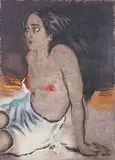 Tahitienne assise, torse nu, avec expression de peur by Serge Gres, Aquatinte signée en bas à droite et située en bas à gauche, sold Apr 2024