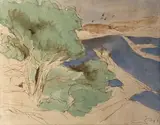 Marseille, l’Estaque by Ferran Callico Y Botella, 1943, Encre brune et aquarelle monogrammée et datée en bas à droite, sold Apr 2024