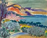 Vue méditerranéenne by Monique Cras, Gouache signée en bas à droite, sold Apr 2024