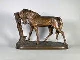Cheval arabe au palmier by Pierre-Jules Mêne, 1877, Epreuve en bronze à patine brun clair nuancé, sold Apr 2024