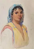 Portrait de jeune Algérienne by Joseph Sintès, Aquarelle signée en bas à droite, sold Apr 2024