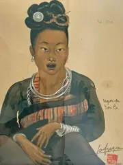 Femme et enfant, "Ta Moc", région de Soula by Léa Lafugie, Aquarelle signée en bas à droite, sold Apr 2024
