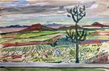 Paysage au cactus by Élisabeth Faure, Gouache signée en bas à gauche, sold Apr 2024