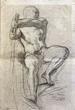 Homme ramant, étude pour les "Exilés de Tibère by Félix-Joseph Barrias, Crayon sur papier signé en bas à droite et titré, sold Feb 2024