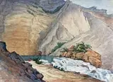 La cascade à Fontaine-de-Vaucluse by Paul Huet, 1840, Aquarelle, sold Feb 2024