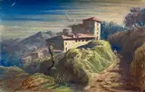 Vue présumée d'un monastère en montagne by Paul Huet, Pastel, sold Feb 2024