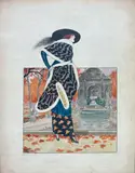 Elégante, fontaine Médicis au jardin du Luxembourg" by Georges Léonnec, 1912, Aquarelle et encre de Chine signée et datée en bas à gauche, sold Feb 2024