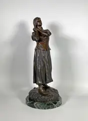Jeanne d'Arc en prière by Raoul Larche, Epreuve en bronze à patine brun rouge nuancé, sold Feb 2024