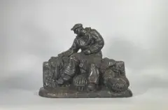 Pêcheur aux casiers et aux filets by François Méheut, Epreuve en bronze à patine brun nuancé, sold Nov 2023