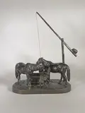 Chevaux au puit avec jeune fille by Alfred Moritz Wolff, Epreuve en bronze à patine brun nuancé, sold Oct 2023