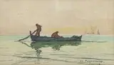 Barque de pêcheurs by Jean-Louis Paguenaud, Aquarelle signée en bas à droite, sold Oct 2023