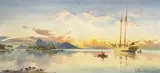 Coucher de soleil dans la baie de Papeete à Tahiti by William Alister Macdonald, 1928, Aquarelle signée et datée en bas à droite, sold Oct 2023