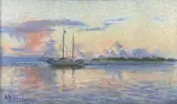 Voilier en mer vers Tahiti by Hippolyte Madelaine, Pastel signé en bas à gauche, sold Oct 2023