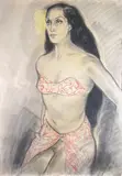 Portrait de Tahitienne by Serge Gres, 1951, Fusain et aquarelle signé, sold Oct 2023