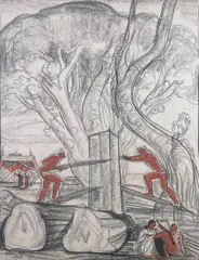 Les scieurs de Long by André Maire, 1957, Fusain et sanguine signé et daté en bas à gauche, sold Oct 2023