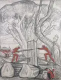 Les scieurs de Long by André Maire, 1957, Fusain et sanguine signé et daté en bas à gauche, sold Oct 2023