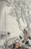 Déjeuner au bord du Mékong by André Maire, Pastel et fusain signé en bas à gauche, sold Oct 2023