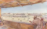 Place marocaine by Italo Stalla, Aquarelle signée en bas à gauche, sold Oct 2023