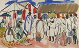 Le marché by Élisabeth Faure, Aquarelle signée en bas vers la gauche, sold Oct 2023