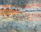 Averse à Madagascar by Élisabeth Faure, Aquarelle signée en bas à droite, sold Oct 2023