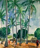 Village sous les palmiers by Élisabeth Faure, Aquarelle signée en bas à droite, sold Oct 2023