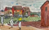 Les charrettes by Élisabeth Faure, Aquarelle signée en bas à droite, sold Oct 2023