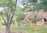 Village africain by André Herviault, 1951, Gouache signée et datée en bas à droite, sold Oct 2023